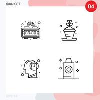 ensemble de 4 couleurs plates vectorielles remplies sur la grille pour l'alarme processus de pot de plantes humaines éléments de conception vectoriels modifiables vecteur