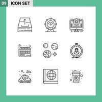 ensemble moderne de 9 contours pictogramme d'éléments de conception vectoriels modifiables de rendez-vous d'horaire d'hôtel de planète scientifique vecteur