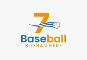 concept de logo de baseball lettre 7 avec modèle d'icône de baseball en mouvement vecteur