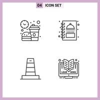 symboles d'icônes universels groupe de 4 couleurs plates de ligne de remplissage modernes de technologie de menu de déjeuner d'affaires de pause éléments de conception vectoriels modifiables vecteur