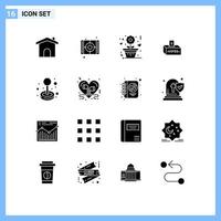 16 interface utilisateur pack de glyphes solides de signes et symboles modernes d'influence du joystick pot-de-vin d'élection de fleurs éléments de conception vectoriels modifiables vecteur