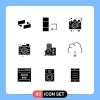 pack d'icônes vectorielles stock de 9 signes et symboles de ligne pour les éléments de conception vectoriels modifiables créatifs de la caméra de photographie d'image immobilière vecteur