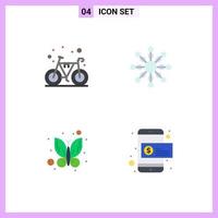 pack de 4 signes et symboles d'icônes plats modernes pour les supports d'impression Web tels que les éléments de conception vectoriels modifiables de dollar de flocon de neige de gymnase d'insecte de vélo vecteur