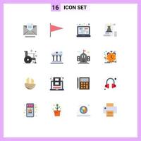 pictogramme ensemble de 16 couleurs plates simples de fitness fort ordinateur portable planification château pack modifiable d'éléments de conception de vecteur créatif