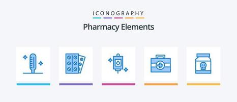 pack d'icônes bleu 5 éléments de pharmacie, y compris le poison. danger. sac. médical. hôpital. conception d'icônes créatives vecteur