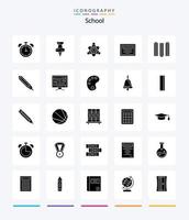 pack d'icônes noir solide de 25 glyphes de l'école créative, tel qu'un stylo. des dossiers. éduquer. éducation. Remarque vecteur