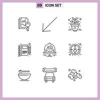 ensemble de 9 contours vectoriels sur la grille pour les éléments de conception vectoriels modifiables de note de stylo de bureau de gâteau de mariage vecteur