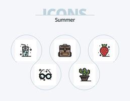 pack d'icônes remplies de ligne d'été 5 conception d'icônes. cuisinier. Soleil. parapluie. un verre. plage vecteur