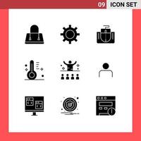 9 glyphes solides vectoriels thématiques et symboles modifiables d'éléments de conception vectoriels modifiables de conception de température d'interface de communication de conférence vecteur