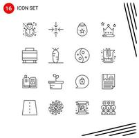 pictogramme ensemble de 16 contours simples de couronne de valise couronne d'oiseau réalisation éléments de conception vectoriels modifiables vecteur