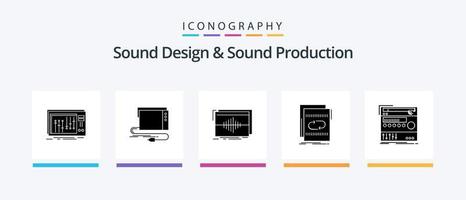 conception sonore et pack d'icônes de glyphe de production sonore 5 comprenant une boucle. l'audio. interface. vague. hertz. conception d'icônes créatives vecteur