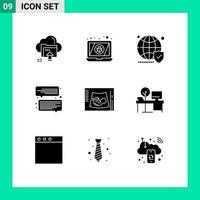 interface mobile glyphe solide ensemble de 9 pictogrammes d'éléments de conception vectoriels modifiables du monde du chat du virus de la communication de maternité vecteur