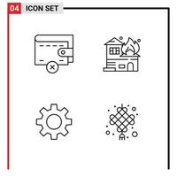 symboles d'icônes universelles groupe de 4 couleurs plates de ligne de remplissage modernes de supprimer l'architecture d'engrenage maison éléments de conception vectoriels modifiables de noeud chinois vecteur