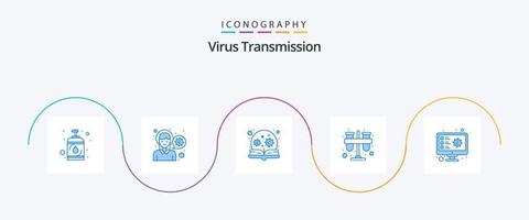 pack d'icônes bleues de transmission de virus 5, y compris le dépistage. stage. éducation. laboratoire. test vecteur