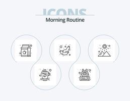 pack d'icônes de ligne de routine du matin 5 conception d'icônes. intérieur. lit. salle de bains. dents. brosse vecteur