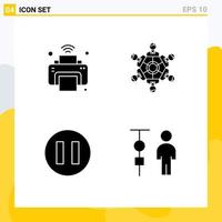 interface mobile glyphe solide ensemble de 4 pictogrammes d'imprimante jouant des amis iot pause éléments de conception vectoriels modifiables vecteur
