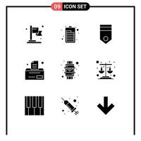 interface utilisateur pack de 9 glyphes solides de base d'éléments de conception vectoriels modifiables d'entreprise de courrier électronique d'enveloppe de montre intelligente vecteur