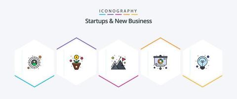startups et nouvelle entreprise 25 pack d'icônes fillline comprenant. Idée d'affaires. drapeau. ampoule. graphique vecteur