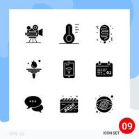 pack de glyphes solides de 9 symboles universels de service mobile hotdog formation éducation éléments de conception vectoriels modifiables vecteur