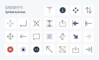 pack d'icônes de couleur plate de 25 symboles flèches vecteur