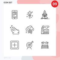 ensemble moderne de 9 contours et symboles tels que l'échelle squeeze lancement main publier des éléments de conception vectoriels modifiables vecteur