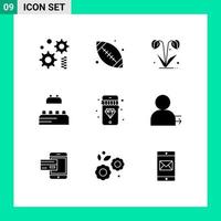 pack de 9 signes et symboles de glyphes solides modernes pour les supports d'impression web tels que les éléments de conception vectoriels modifiables du constructeur mobile floral homme diamant vecteur