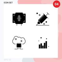 ensemble de 4 glyphes solides universels pour les applications web et mobiles outil de maladie santé couleur nuage base de données éléments de conception vectoriels modifiables vecteur