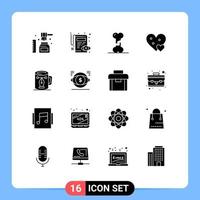 pack de 16 signes et symboles de glyphes solides modernes pour les supports d'impression web tels que les os de cadeau de café comme des éléments de conception vectoriels modifiables de coeur vecteur