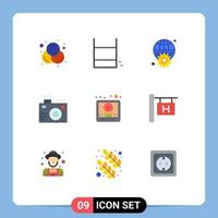 interface mobile ensemble de 9 pictogrammes de photographie d'image globe photo appareil photo éléments de conception vectoriels modifiables vecteur