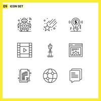 9 icônes créatives signes et symboles modernes de l'idée de jeu australienne solution multimédia éléments de conception vectoriels modifiables vecteur