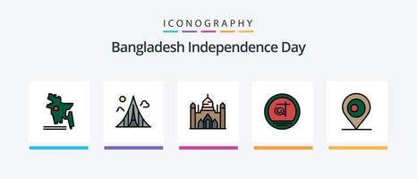 la ligne du jour de l'indépendance du bangladesh a rempli un pack de 5 icônes, y compris un défilé. instrument. martyrs. tambouriner. pays. conception d'icônes créatives vecteur