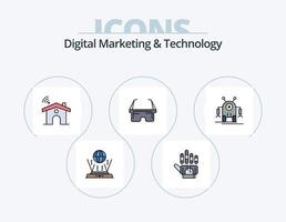 marketing numérique et ligne de technologie rempli pack d'icônes 5 conception d'icônes. apprentissage. cœur. La technologie. l'amour. montre vecteur