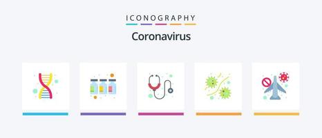 pack d'icônes plat 5 de coronavirus comprenant des virus. microbe. vaccin. germes. stéthoscope. conception d'icônes créatives vecteur