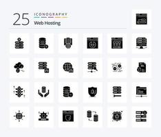 hébergement Web Pack de 25 icônes de glyphes solides, y compris Web. serveur. sal. Procuration . hébergement vecteur