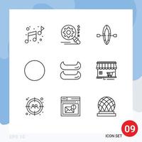 symboles d'icônes universelles groupe de 9 contours modernes d'éléments de conception vectoriels modifiables de bateau de magasin de plage de bâtiment vecteur