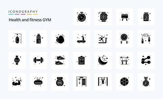 pack d'icônes de 25 glyphes solides de gym vecteur