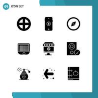 9 icônes créatives signes et symboles modernes de magasin d'informatique en ligne poteau de football éléments de conception vectoriels modifiables vecteur