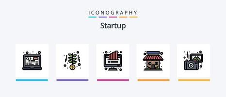 ligne de démarrage remplie de 5 packs d'icônes comprenant un graphique. boutique. le revenu. magasin. marché. conception d'icônes créatives vecteur