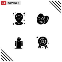 pack de 4 glyphes solides créatifs d'éléments de conception vectoriels modifiables d'insigne de récompense d'armes d'oeuf de personne de coeur vecteur