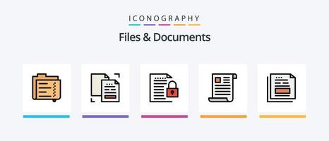 fichiers et documents ligne rempli 5 pack d'icônes comprenant des données. archive. dossier. rappel. papier. conception d'icônes créatives vecteur