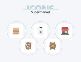 pack d'icônes plates de supermarché 5 conception d'icônes. boutique. bouteille. du boeuf. fruit. magasin vecteur