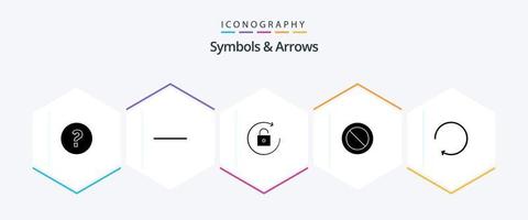 symboles et flèches pack d'icônes de 25 glyphes comprenant. interdire. . dans le sens des aiguilles d'une montre vecteur