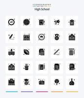pack d'icônes noir solide de 25 glyphes de lycée créatif tel que l'éducation. Chèque. l'Internet. orateur. l'école vecteur