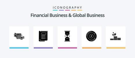 pack d'icônes de glyphe 5 d'affaires financières et d'affaires mondiales, y compris la croissance. graphique. Sablier. pourcentage. sable. conception d'icônes créatives vecteur