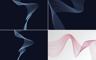 ensemble de 4 lignes abstraites de fond de motif de vague géométrique vecteur