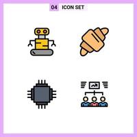 interface mobile filledline couleur plate ensemble de 4 pictogrammes d'équipement de repas de croissant électrique exosquelette éléments de conception vectoriels modifiables vecteur