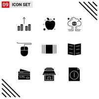 pack d'interface utilisateur de 9 glyphes solides de base de vignettes de données de vue de signet éléments de conception vectoriels modifiables par la souris vecteur