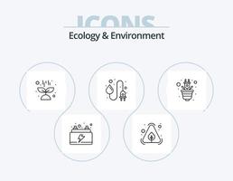 pack d'icônes de ligne écologie et environnement 5 conception d'icônes. radiation. environnement. sac recyclable. biologique vecteur