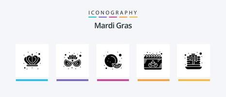 mardi gras glyphe 5 pack d'icônes comprenant. sucré. orange. gâteau au moule. gras. conception d'icônes créatives vecteur