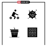 groupe de 4 glyphes solides modernes définis pour les éléments de conception vectoriels modifiables de gaz de noyau de transport de nourriture à vélo vecteur